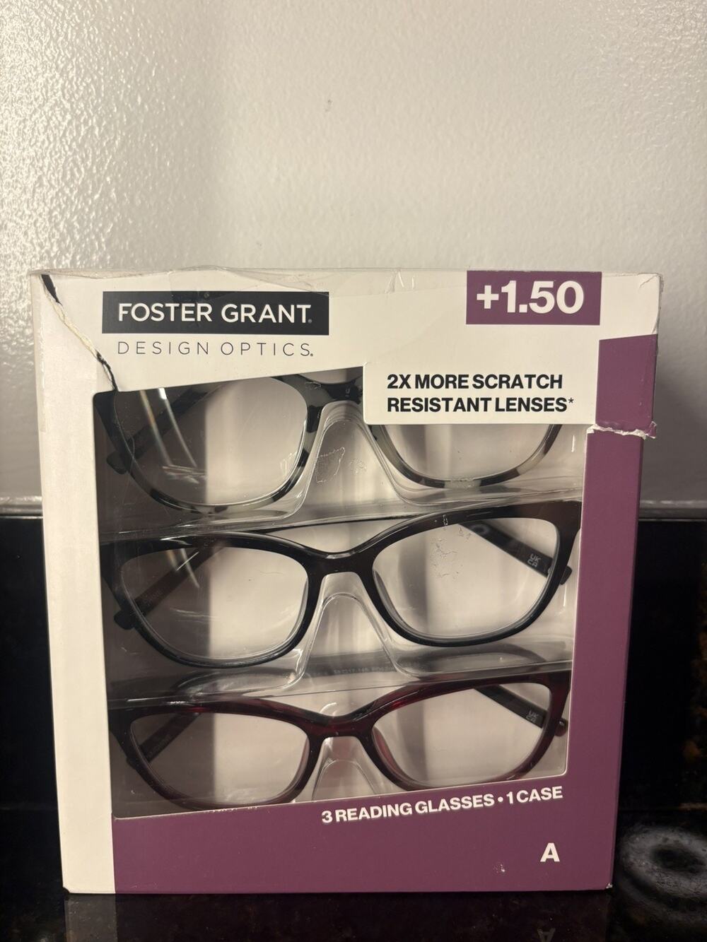 Foster Grant Design Optics SR0425 +1.50 Reading Glasses 3-Pack, Black/Gray/Burg…